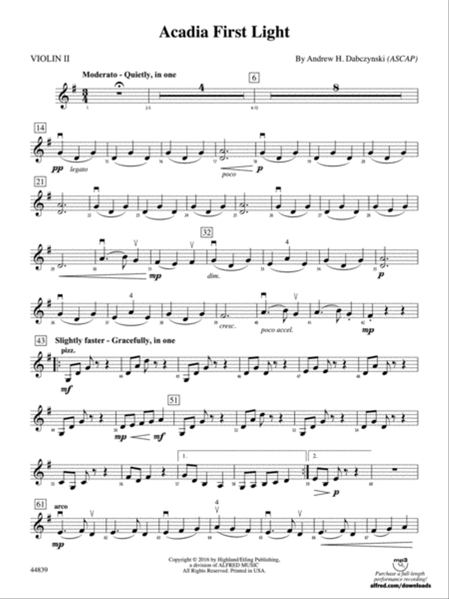 Acadia First Light: 2nd Violin String Orchestra scores gallery preview page 1