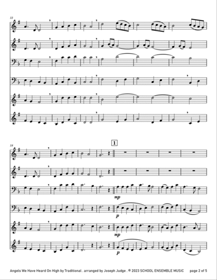Angels We Have Heard On High for Brass Quartet in Schools Brass Quartet scores gallery preview page 2