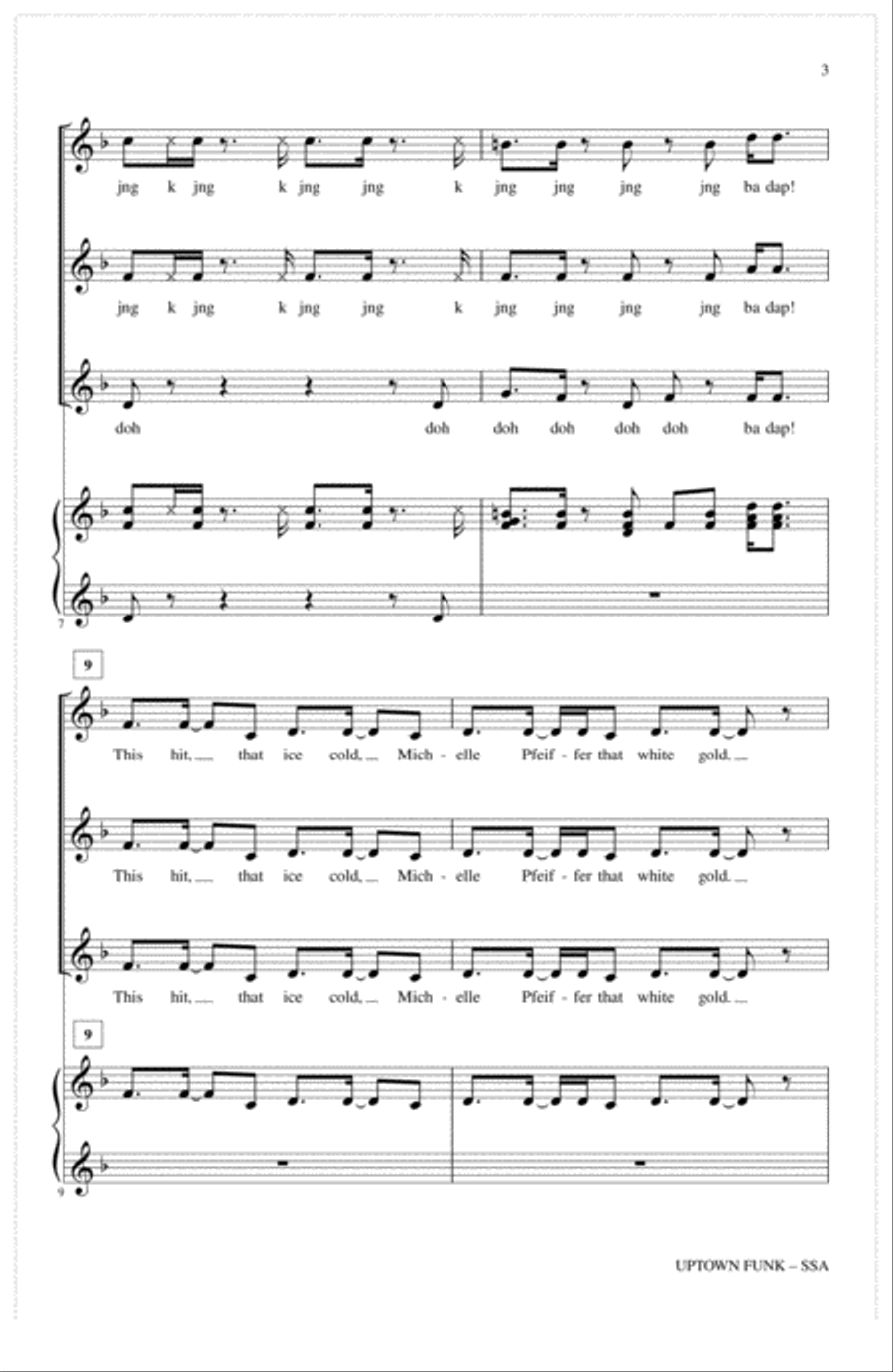 Uptown Funk (feat. Bruno Mars) (arr. Deke Sharon) SSA scores gallery preview page 2