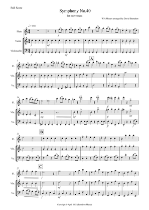 Book cover for Symphony no.40 (1st Movement) for Flute, Violin and Cello Trio