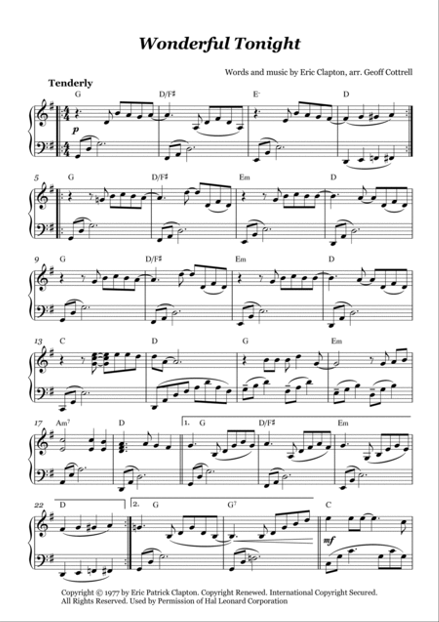 Wonderful Tonight Piano Solo scores gallery preview page 2