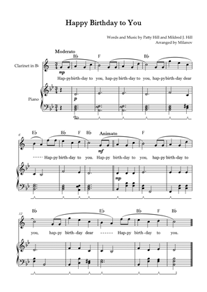 Happy Birthday to You | Clarinet in Bb | B-flat Major | Piano accompaniment | Pedal | Chords | Lyric