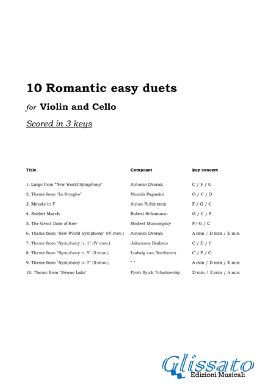 10 Romantic Easy duets for Violin and Cello