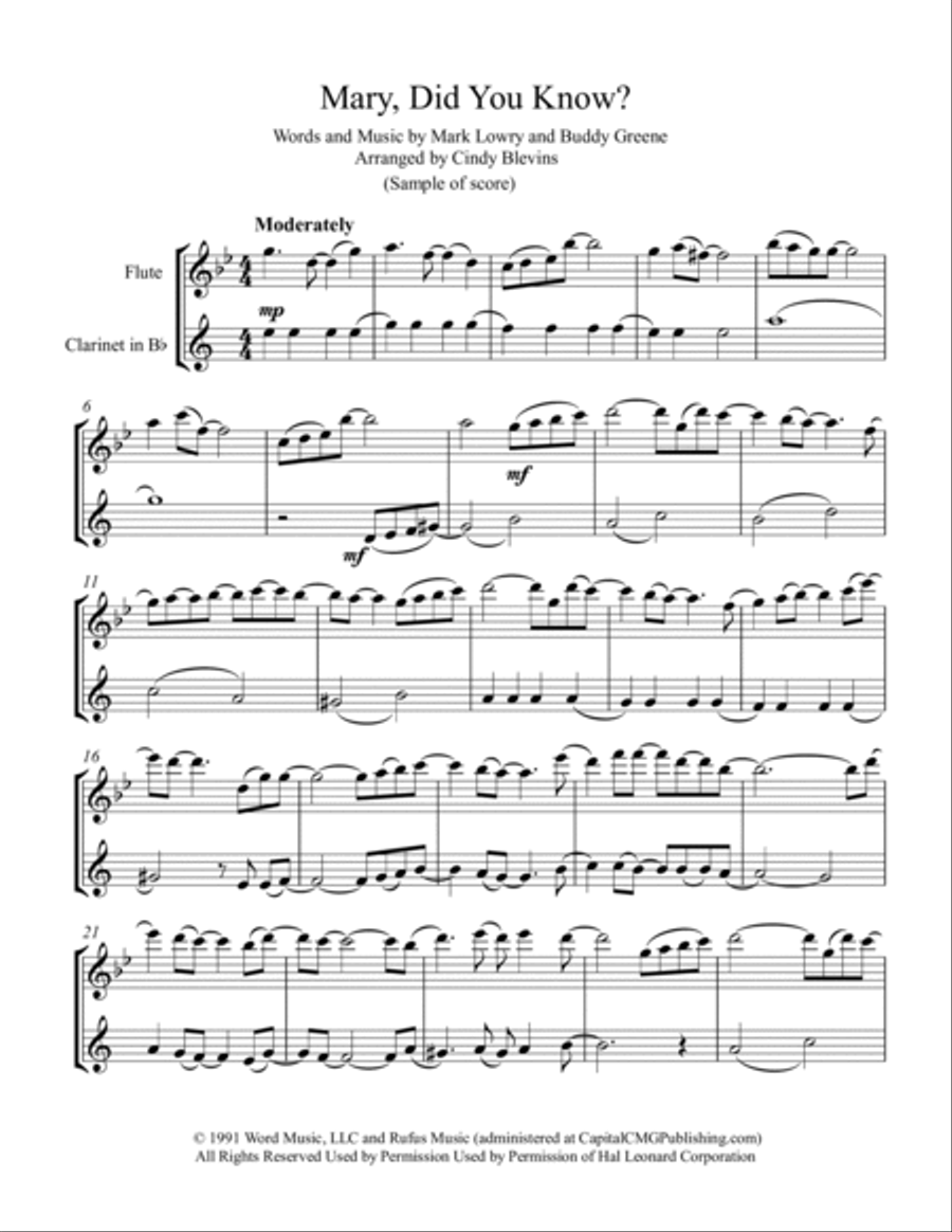 Mary, Did You Know? Woodwind Duet scores gallery preview page 2