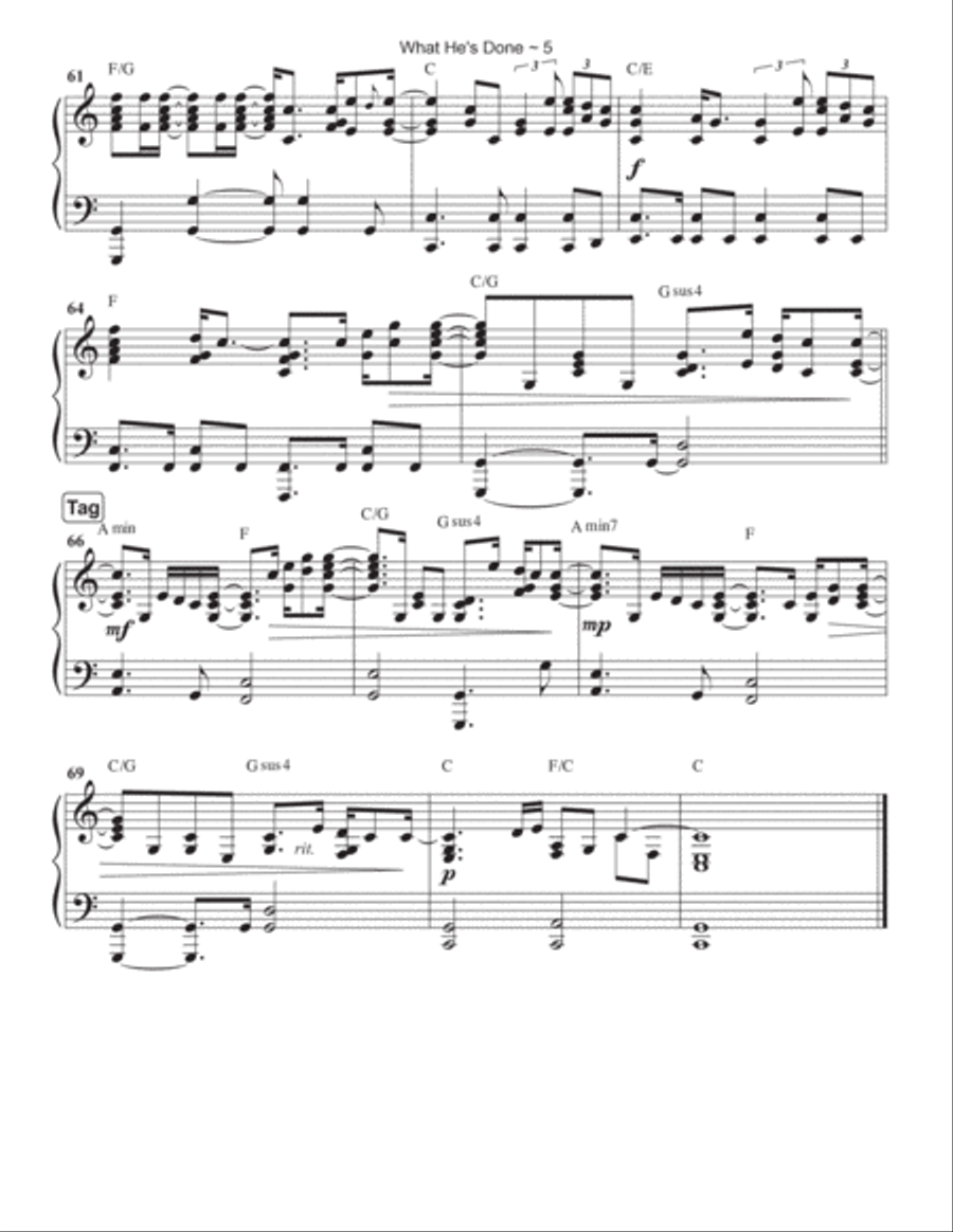 What He's Done Piano Solo scores gallery preview page 6
