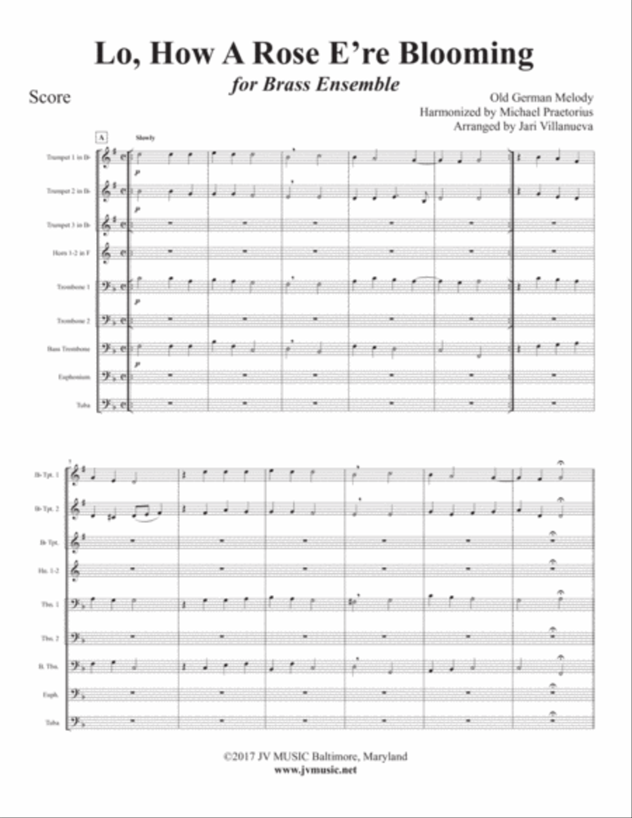 Lo, How A Rose E're Blooming for Brass Ensemble or Choir Brass Ensemble scores gallery preview page 2