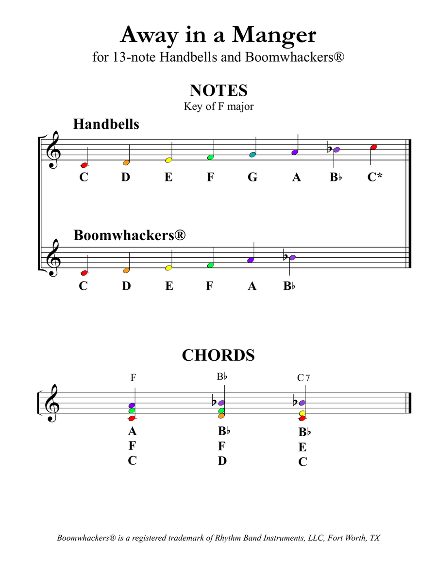Ten Christmas Carols for 13-note Bells and Boomwhackers (with Color Coded Notes) Handbell Choir scores gallery preview page 5
