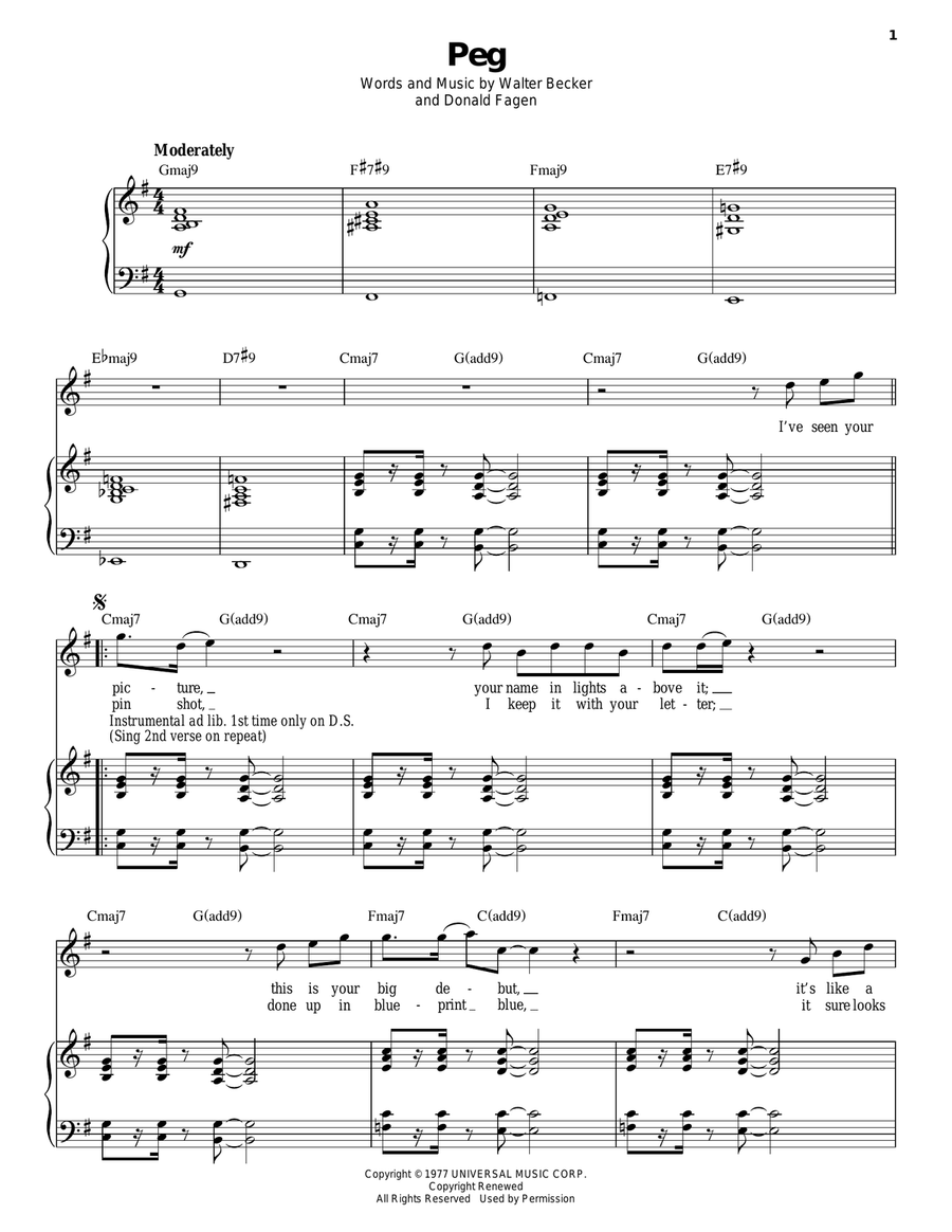 Peg Piano, Vocal scores gallery preview page 1