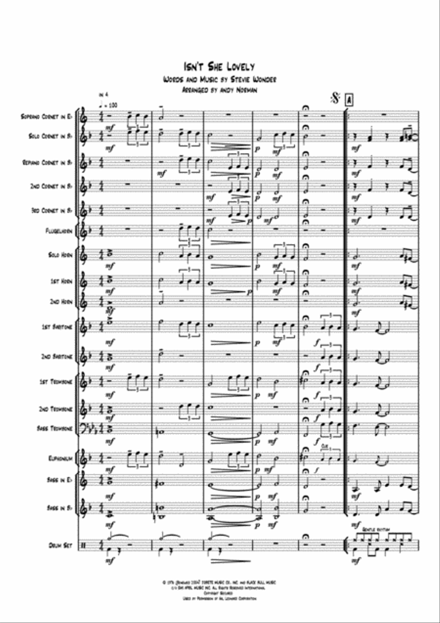 Isn't She Lovely Isn't She Lovely Brass Band scores gallery preview page 1