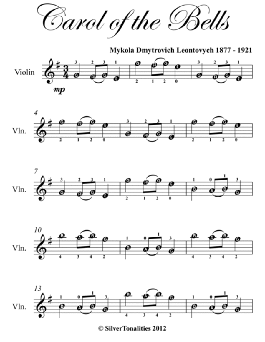 Carol of the Bells Easy Violin Sheet Music Violin Solo scores gallery preview page 2