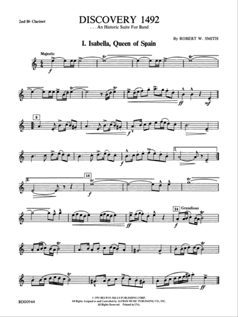 Discovery 1492: 2nd B-flat Clarinet Concert Band scores gallery preview page 1