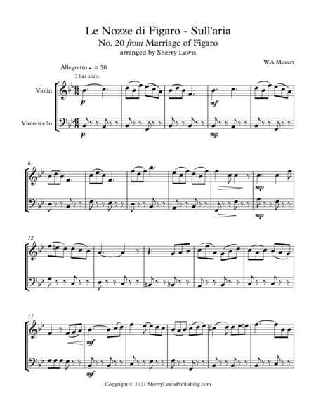 MARRIAGE OF FIGARO - LE NOZZE DI FIGARO - SULL'ARIA - Mozart, String Duo, Intermediate Level for vi image number null