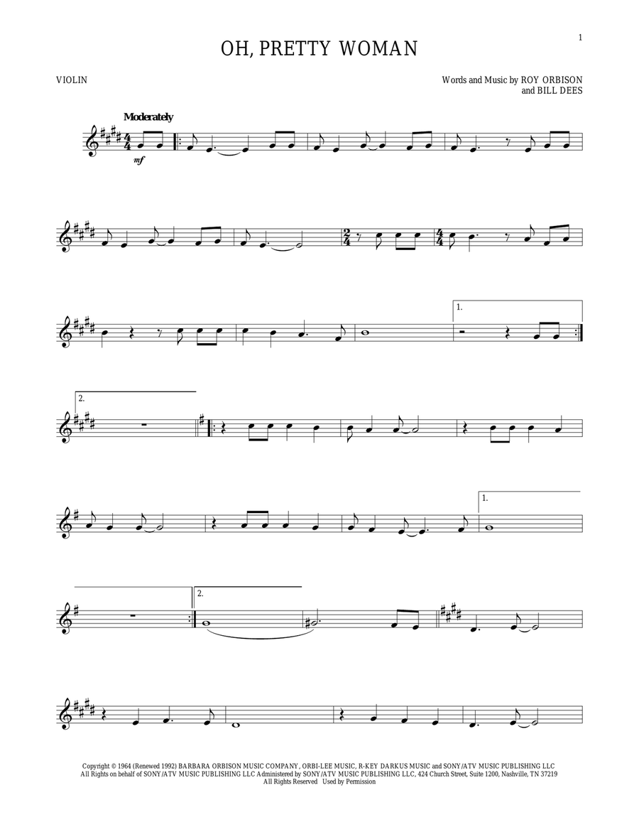 Oh, Pretty Woman Oh, Pretty Woman Violin Solo scores gallery preview page 1