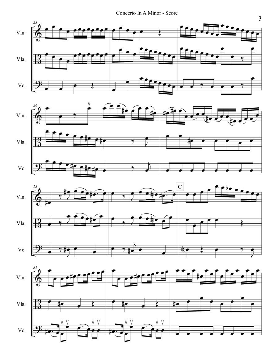 Vivaldi Concerto in A Minor, 1st mvt. for String Trio String Trio scores gallery preview page 3