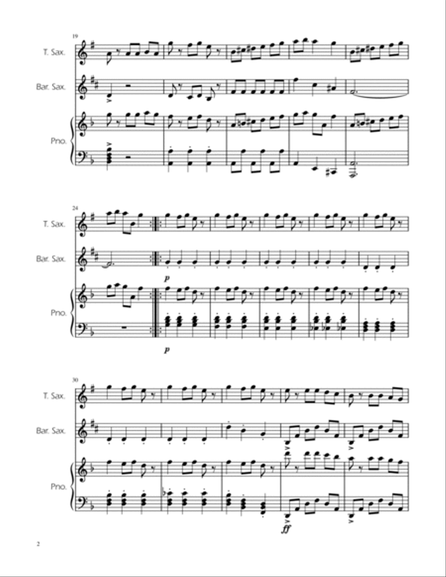 Carol of the Bells - Sax Duet w/ Piano Woodwind Duet scores gallery preview page 2