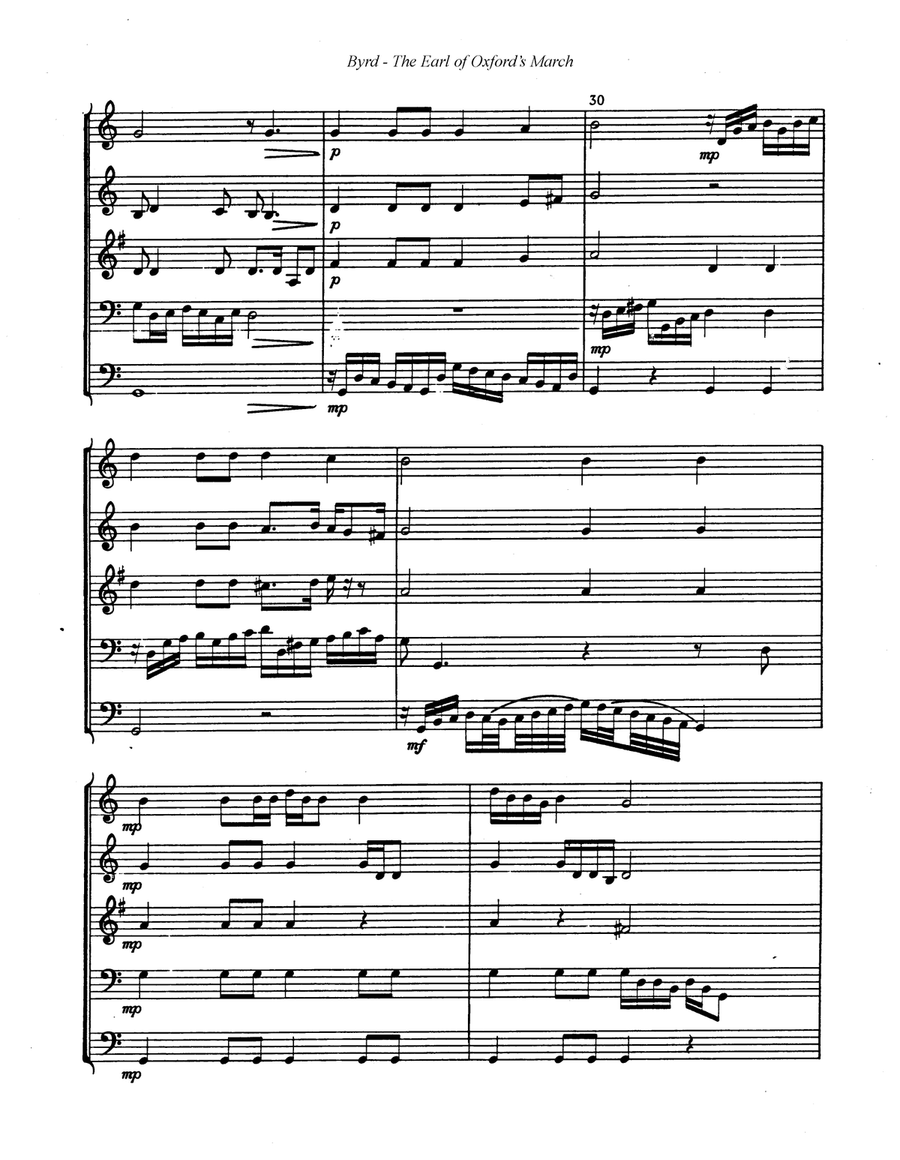 Earl of Oxford's March for Brass Quintet Brass Quintet scores gallery preview page 4