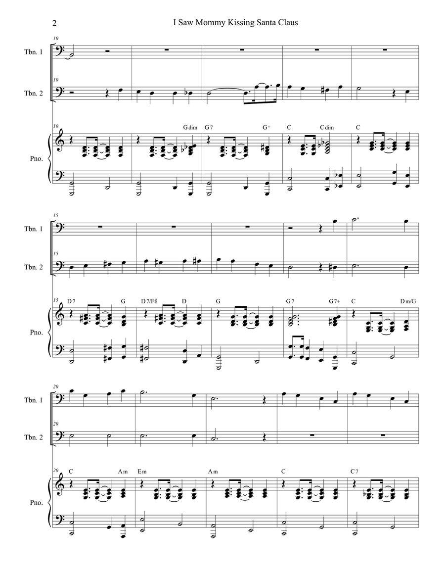 I Saw Mommy Kissing Santa Claus Trombone Duet scores gallery preview page 2
