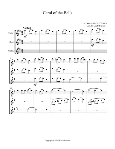 Carol of the Bells, for Flute, Oboe and Violin image number null