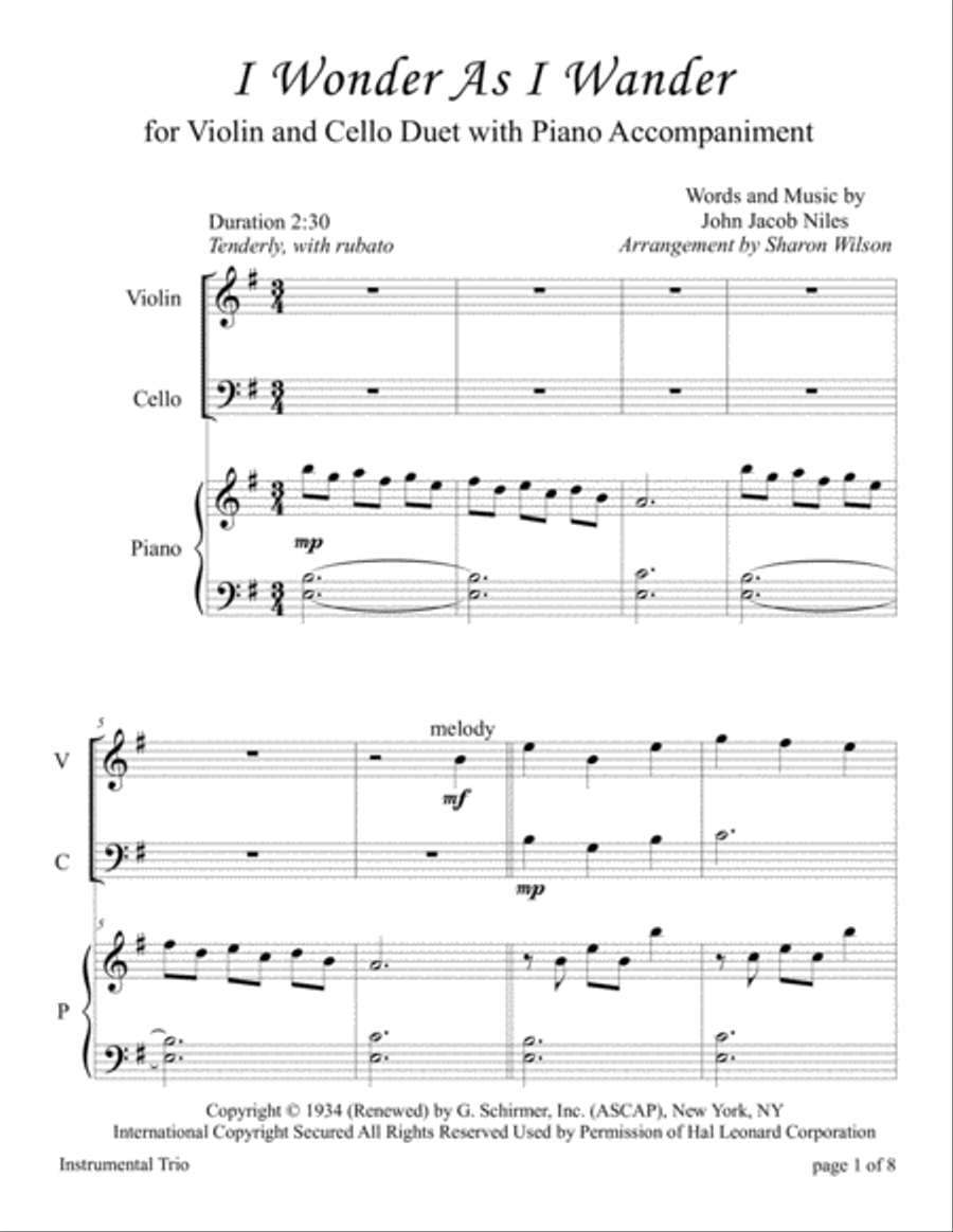 I Wonder As I Wander Piano Trio scores gallery preview page 1