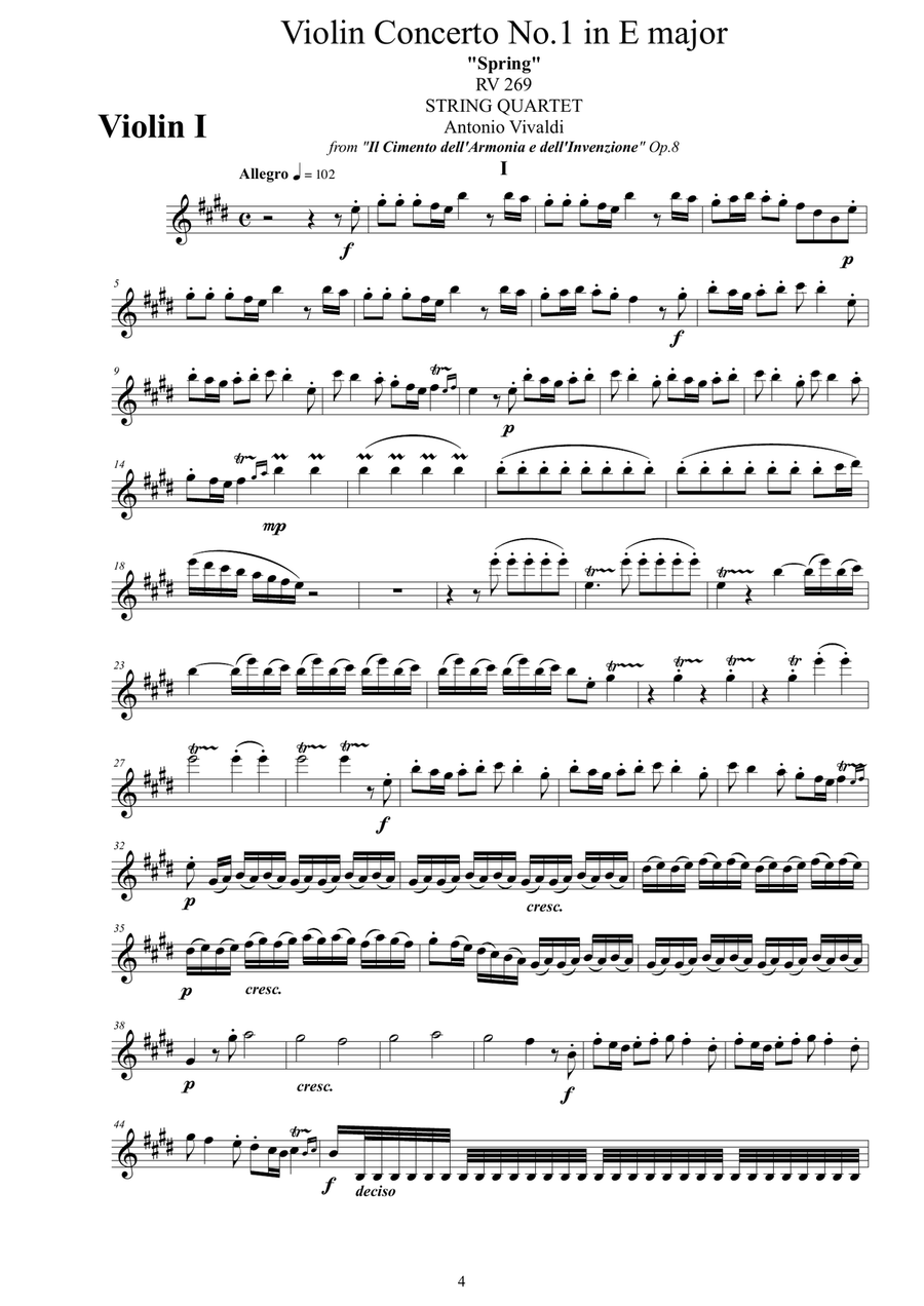 Vivaldi - The Four Seasons for String Quartet String Quartet scores gallery preview page 4