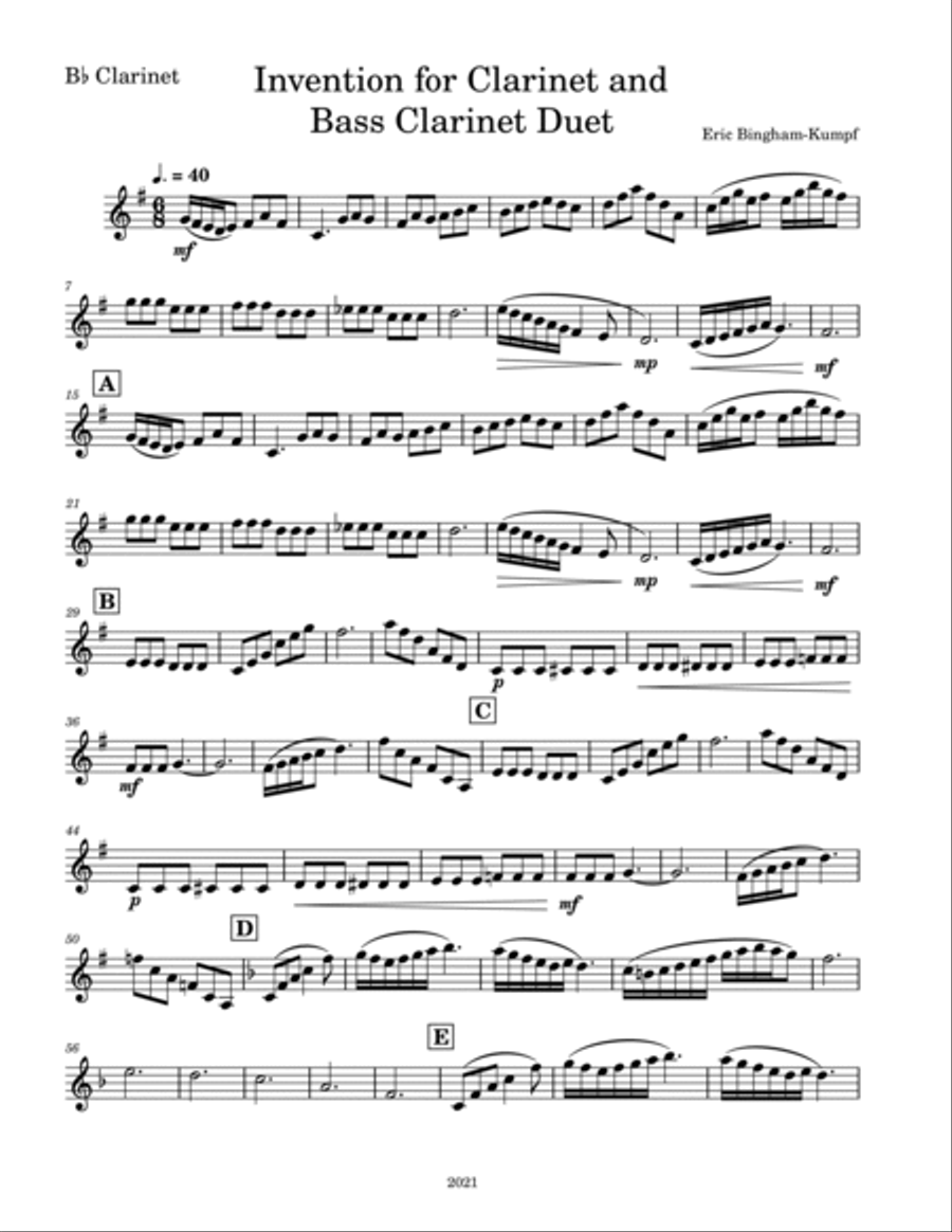 Invention for Clarinet and Bass Clarinet Clarinet Duet scores gallery preview page 4