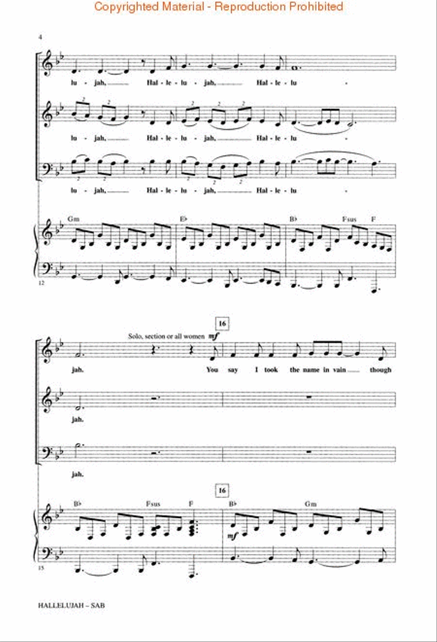 Hallelujah 3-Part scores gallery preview page 3