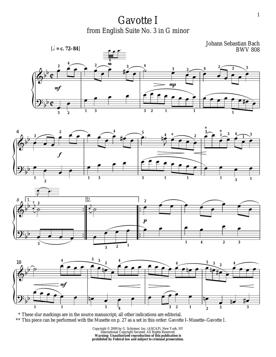 Gavotte I, BWV 808 Piano Solo scores gallery preview page 1