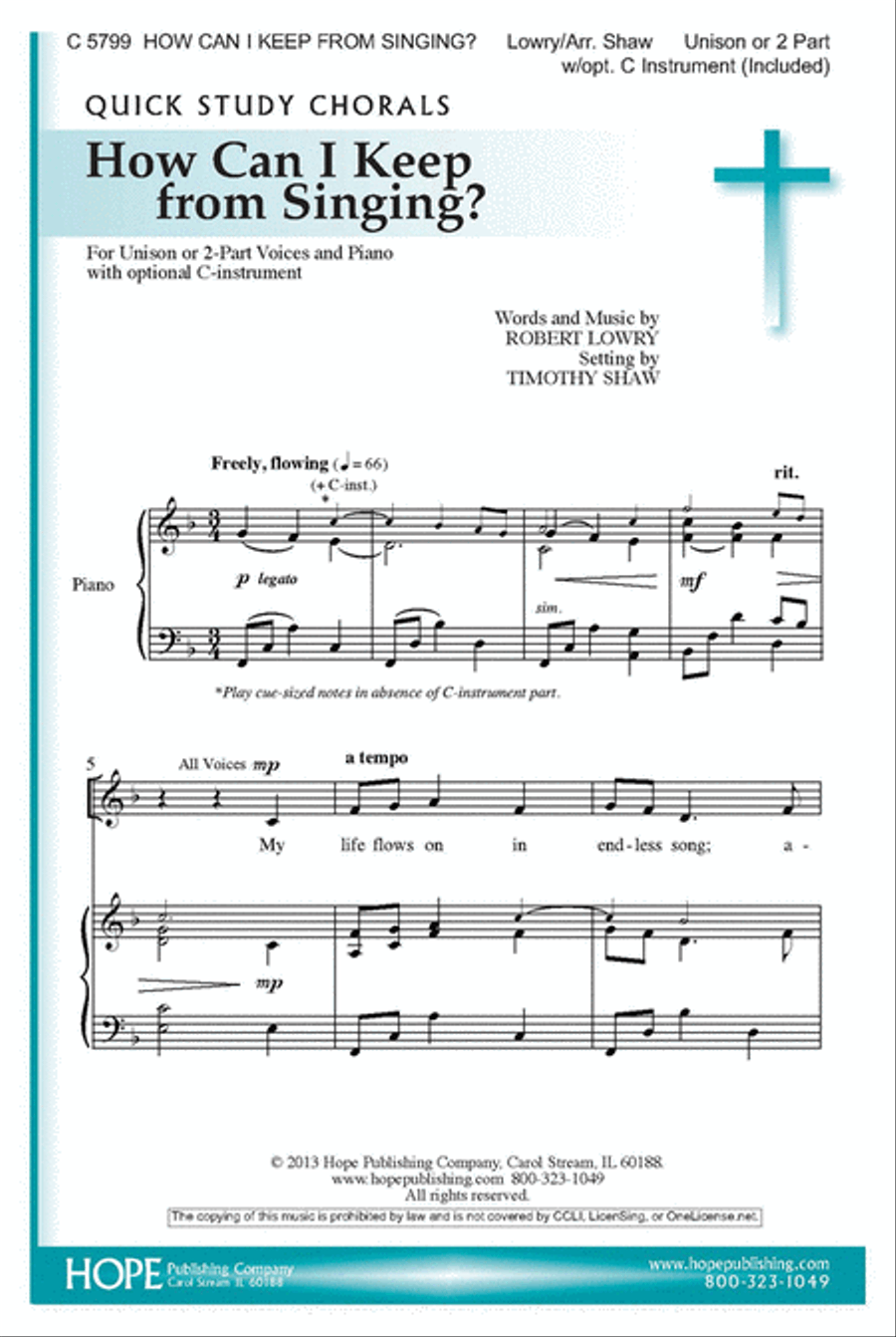 How Can I Keep from Singing? Unison Choir scores gallery preview page 1