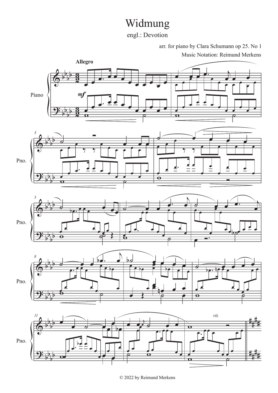 Widmung Piano Solo scores gallery preview page 1
