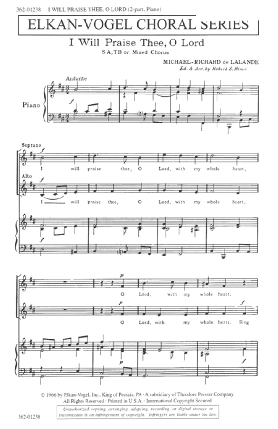 I Will Praise Thee, O Lord 4-Part scores gallery preview page 1