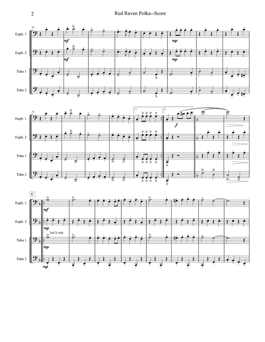 Red Raven Polka - Tuba/Euphonium Quartet Brass Ensemble scores gallery preview page 2