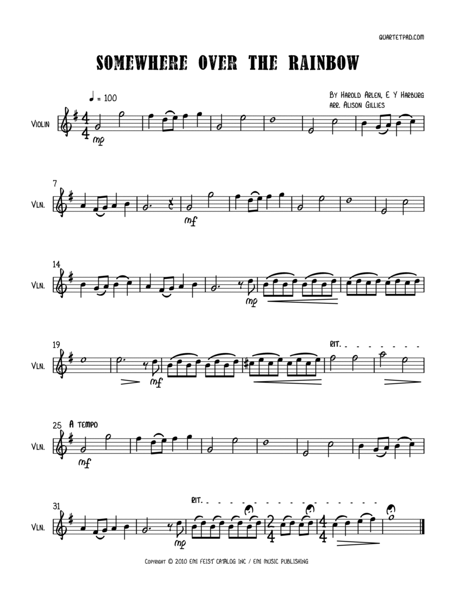 Over The Rainbow Over The Rainbow Violin Solo scores gallery preview page 1