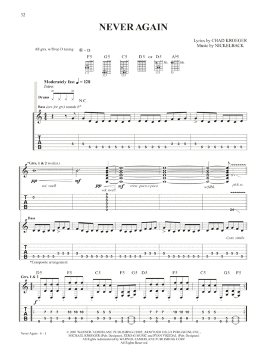 Never Again Acoustic Guitar scores gallery preview page 1