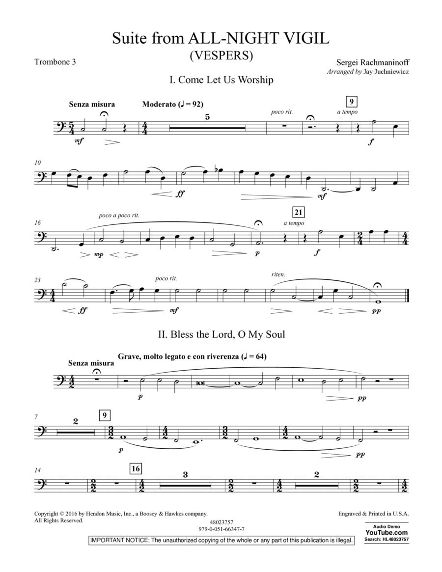 Suite from All-Night Vigil (Vespers) - Trombone 3 Trombone scores gallery preview page 1