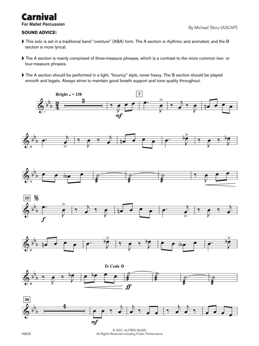 Carnival (Sound Innovations Soloist, Mallets) Small Ensemble scores gallery preview page 1