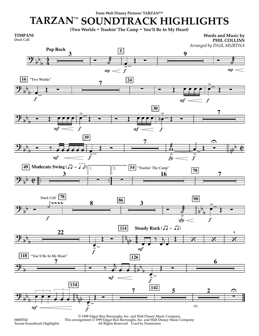 Tarzan Soundtrack Highlights (from Disney's Tarzan) (arr. Paul Murtha) - Timpani Concert Band scores gallery preview page 1