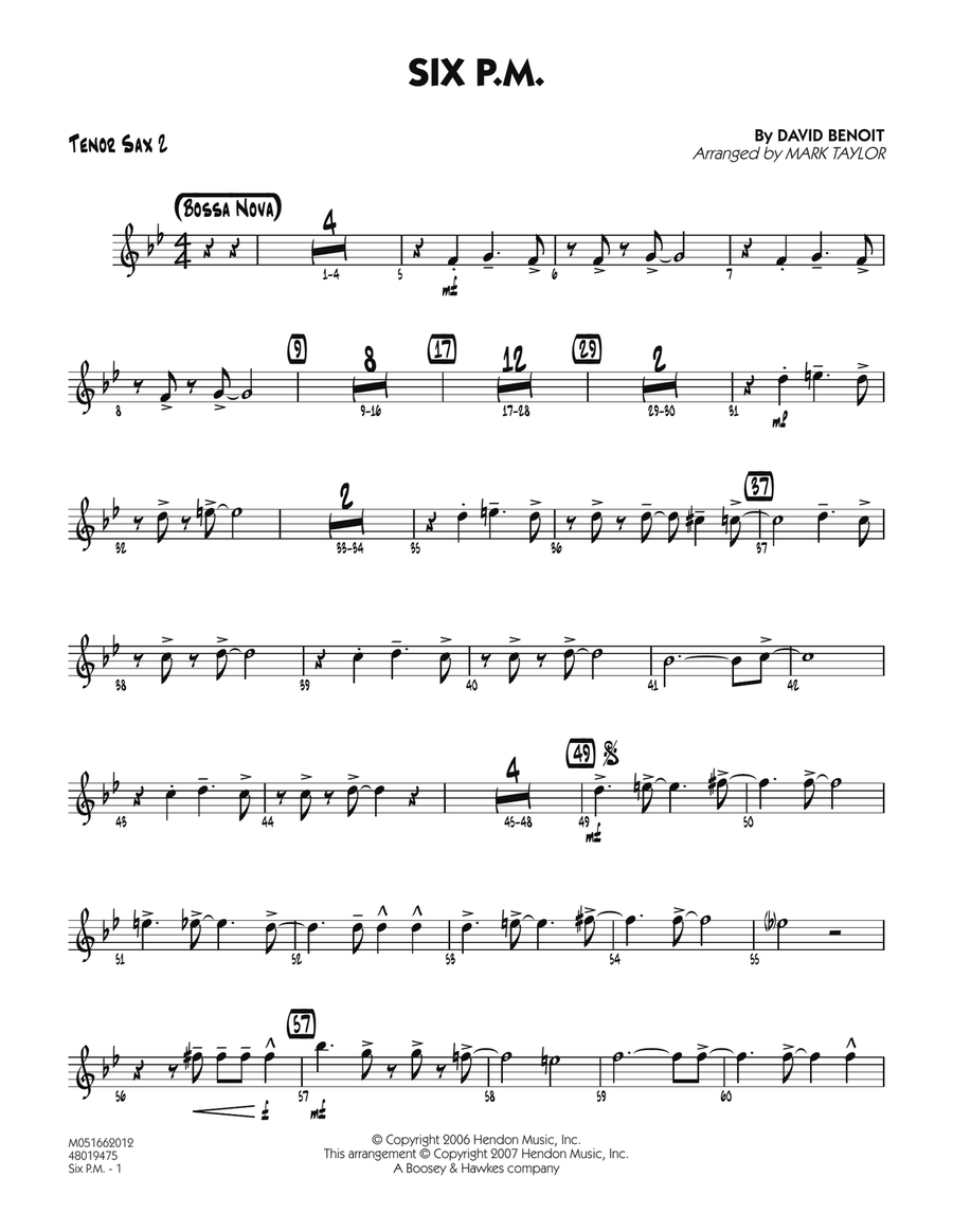 Six P.M. - Tenor Sax 2 Jazz Ensemble scores gallery preview page 1