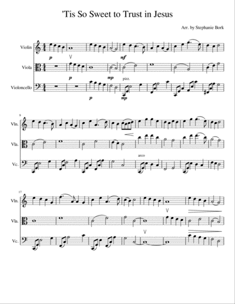 'Tis So Sweet to Trust in Jesus String Trio scores gallery preview page 1