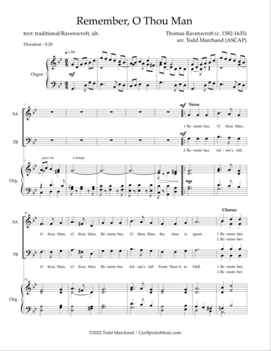 Remember, O Thou Man - SATB voices, organ image number null