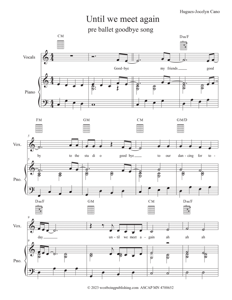 Until we meet again Until we meet again Piano, Vocal, Guitar scores gallery preview page 1