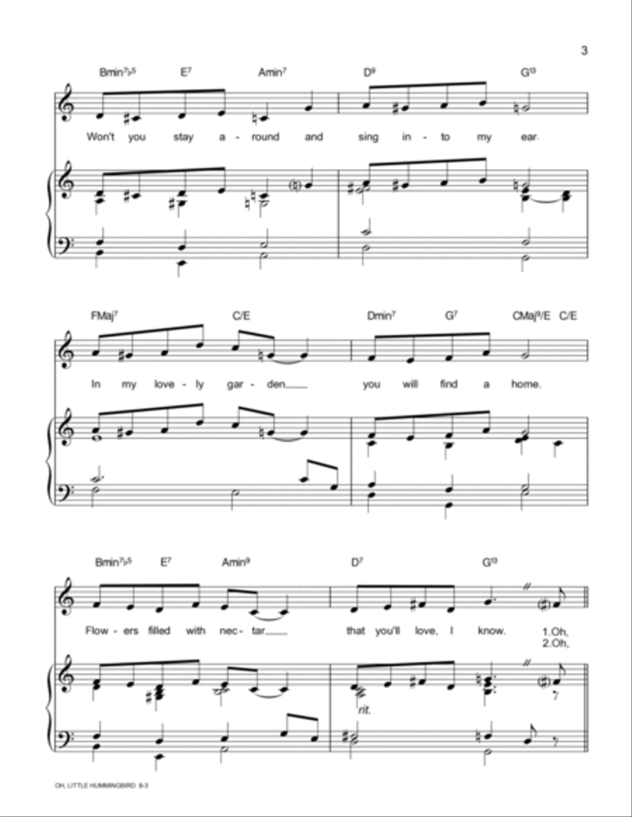 OH, LITTLE HUMMINGBIRD Piano/Vocal Voice scores gallery preview page 3