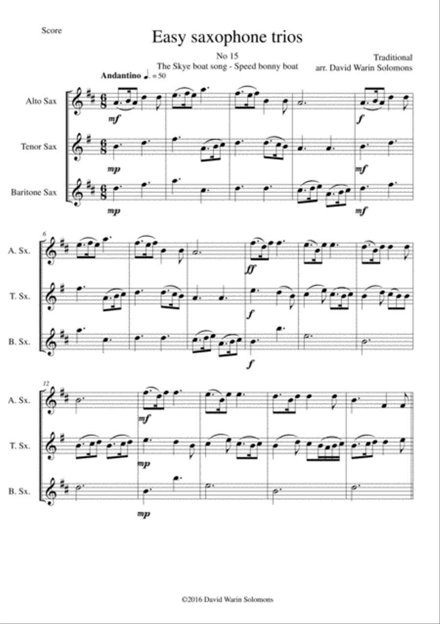The Skye Boat Song (Speed bonny boat) for saxophone trio Woodwind Trio scores gallery preview page 1