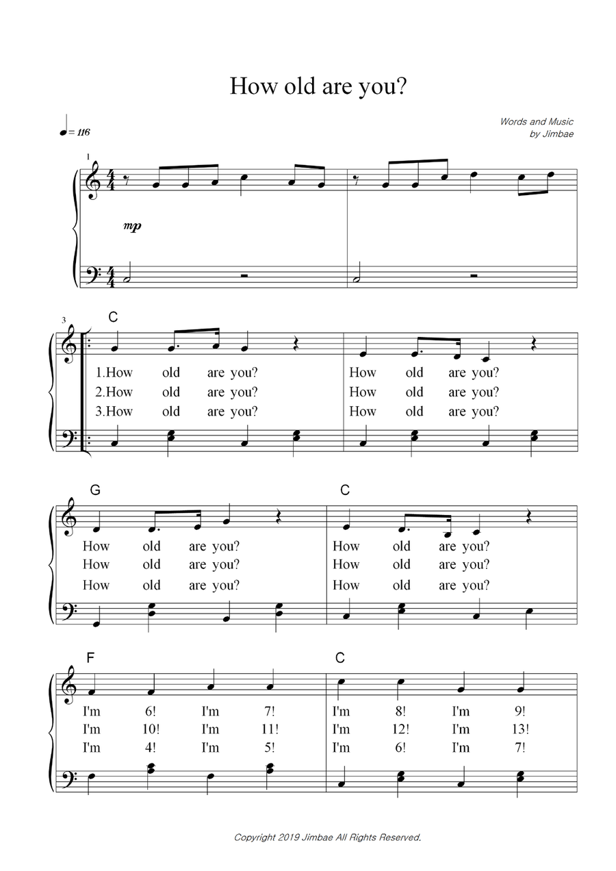How old are you Nursery Rhymes for Easy Piano