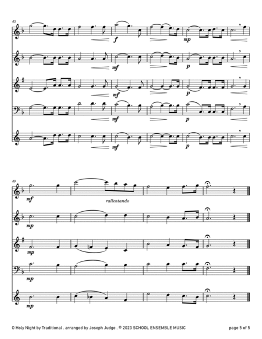 O Holy Night for Woodwind Quartet in Schools O Holy Night for Woodwind Quartet in Schools Woodwind Quartet scores gallery preview page 5