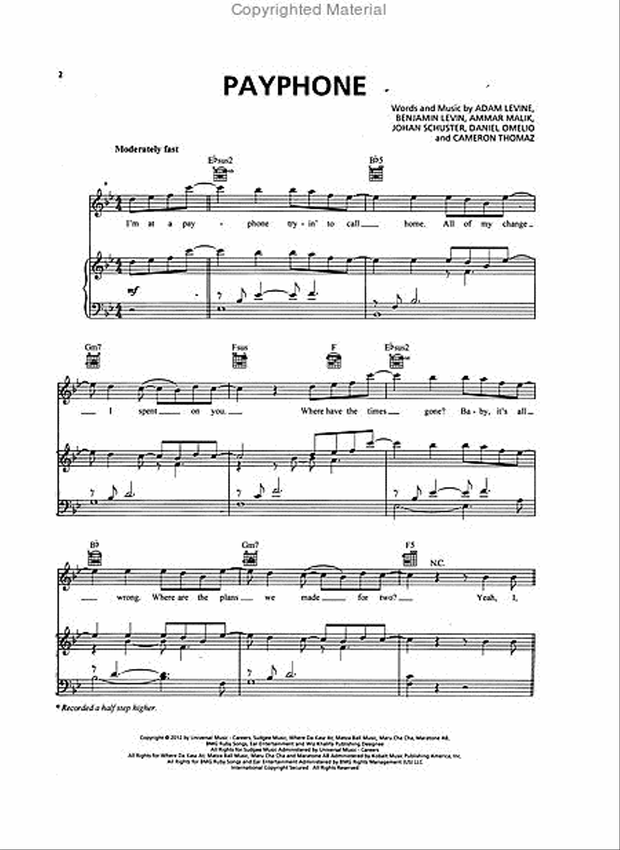Payphone Piano, Vocal, Guitar scores gallery preview page 2