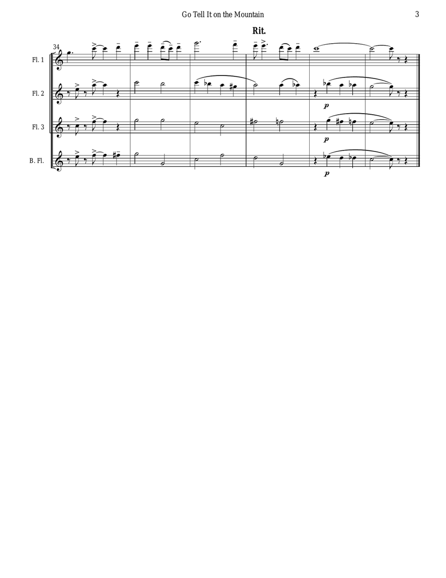 Go Tell It on the Mountain (Flute Quartet) Flute Quartet scores gallery preview page 3