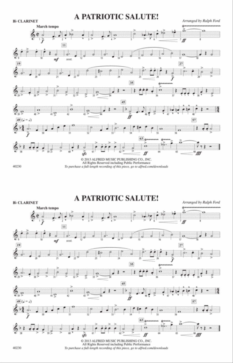 A Patriotic Salute!: 1st B-flat Clarinet Marching Band scores gallery preview page 1