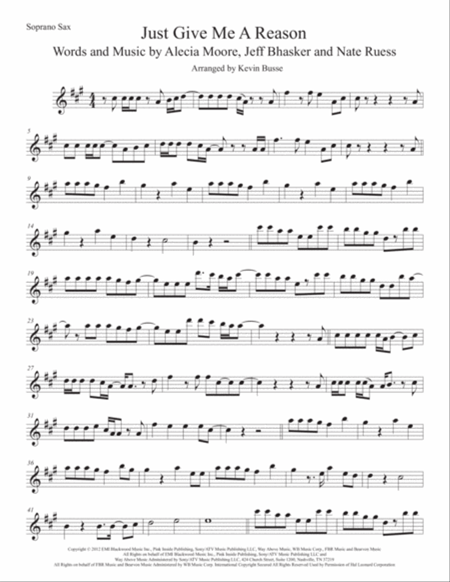 Just Give Me A Reason Soprano Saxophone scores gallery preview page 1