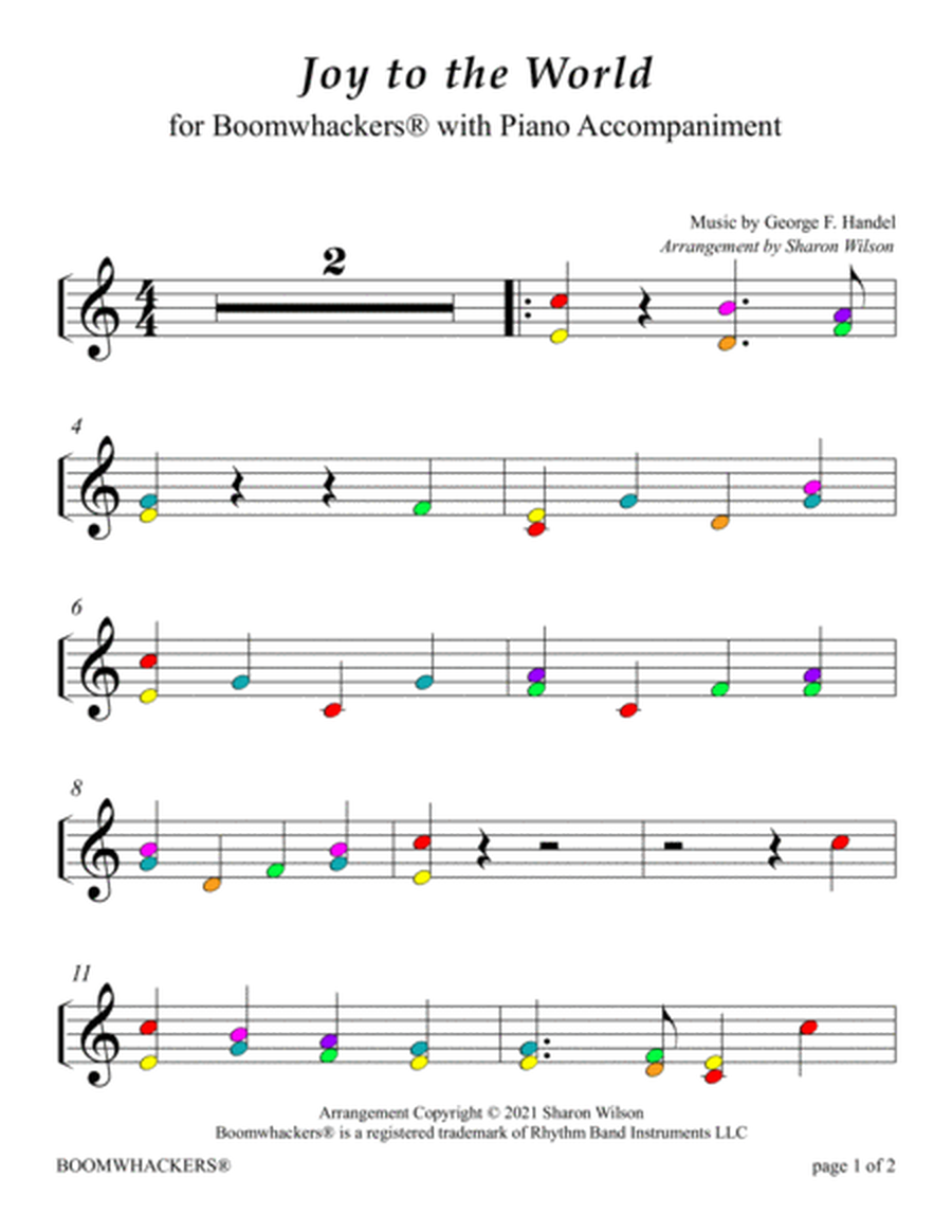 Joy to the World (Color Coded for One Octave Boomwhackers with Piano) image number null