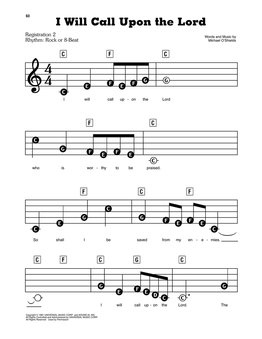 I Will Call Upon The Lord Electronic Keyboard scores gallery preview page 1